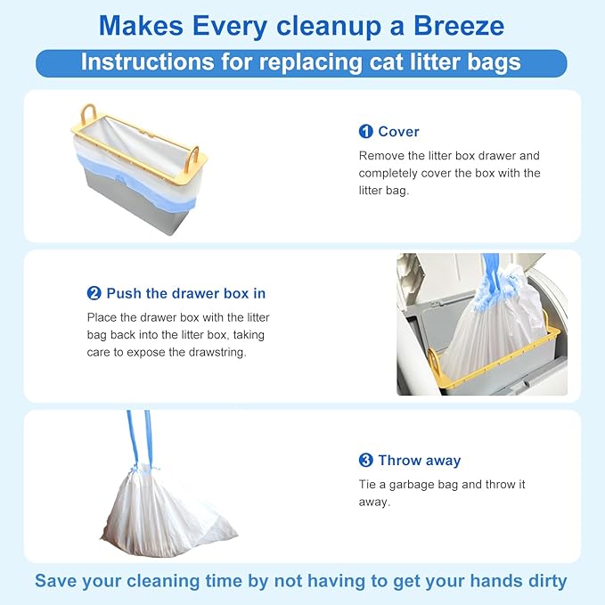 Thicken Cat Litter Bags 120 Pack, cat litter box liners, Leakproof Poop Bags & Waste Bags - Ultimate Odor Control and Leakproof Design,6 Rolls Drawstring Trash Bags for Automatic Litte(18x12.6 inches)