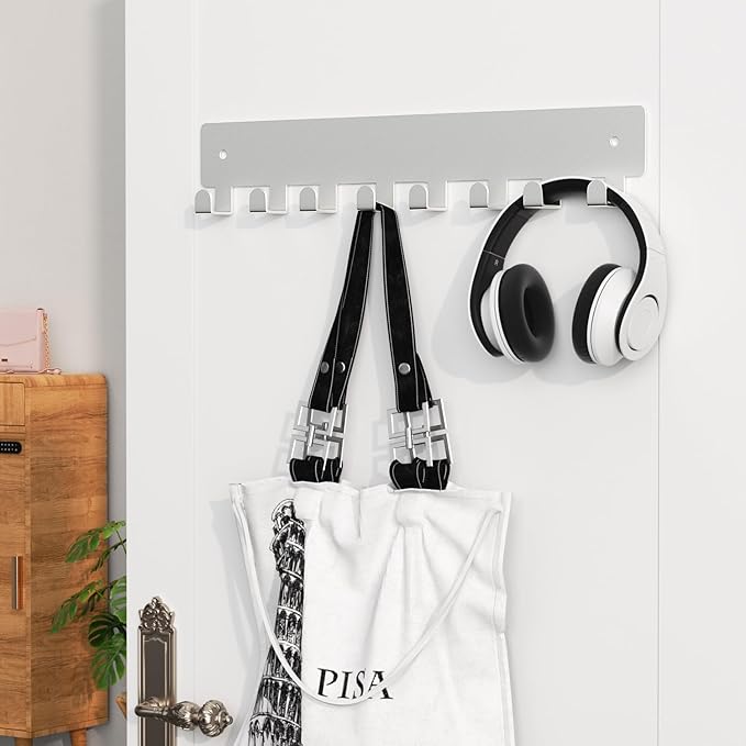 pickpiff Sliver Key Holder for Wall Adhesive, Key Hooks with 8 Hooks, No Drill for Living Room, Kitchen, Office