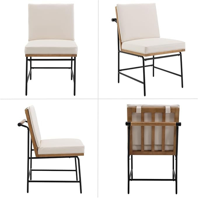 HEAH-YO Modern Dining Chairs Set of 4, PU Leather Upholstered Dining Chairs with Backrests, Armless Dining Room Chairs for Kitchen, Beige