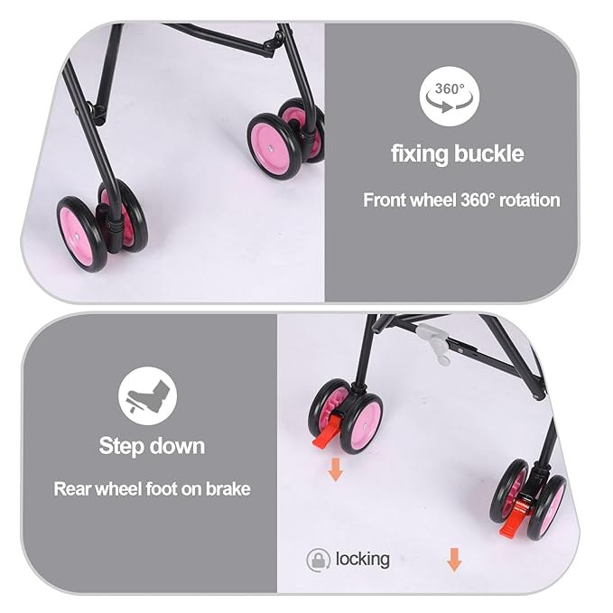 Pet Stroller for Small Dogs Medium Dogs 33lbs, Dog Pram Ultra Light - only 3.5 kg, Dog Stroller Pet Pram with 4 Wheel Foldable/Storage Basket/Cup Holder-P07 (Hot Pink)