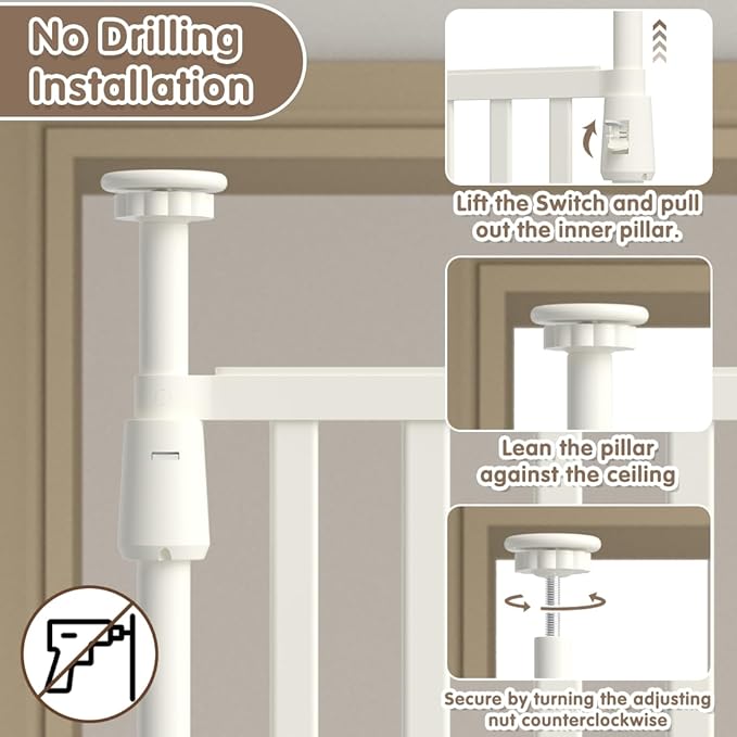 71" Extra Tall Cat Pet Gate, 33.5-47.2 in Wide High Dog Gates for Doorways No Climbing, Kitten Proof Full Door Barrier, Auto Close Large Walk Thru Puppy Gate Pressure Mounted, Indoor White