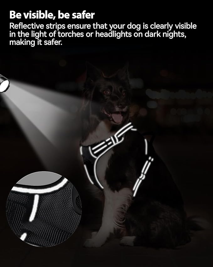 Joytale No Pull Dog Harness for Large Dogs, Reflective Pet Vest with Front Clip, Adjustable Soft Padded Harnesses with Easy Control Handle for Training and Walking, Black, L