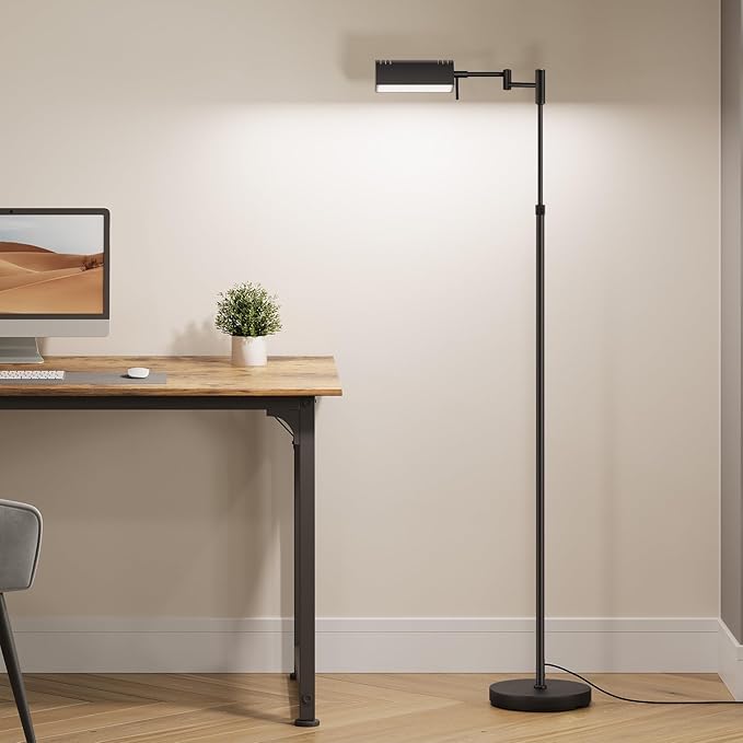 SUNMORY Dimmable LED Pharmacy Floor Lamp, 16W/1500LM Bright Reading Floor Lamp with Remote & Touch Control, 350°Swing Arm, Adjustable Task Craft Standing Lamp for Living Room Bedroom Office, Black