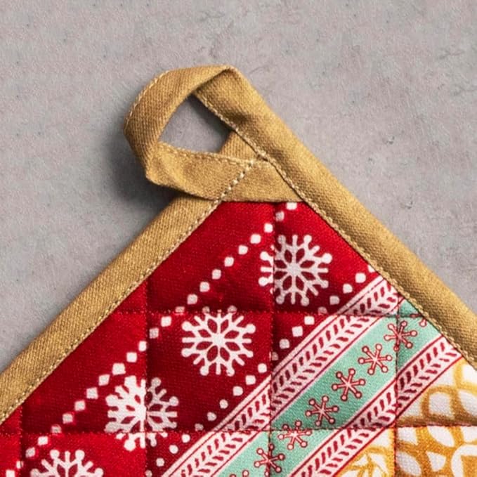 Maison d' Hermine Pot Holders Set 100% Cotton Heat Resistant Potholders 8" x 8" Hot Pads with Loop for Thanksgiving Christmas Decorations BBQ Cooking Baking Handling Hot Pans (Pack of 2, Sofia)