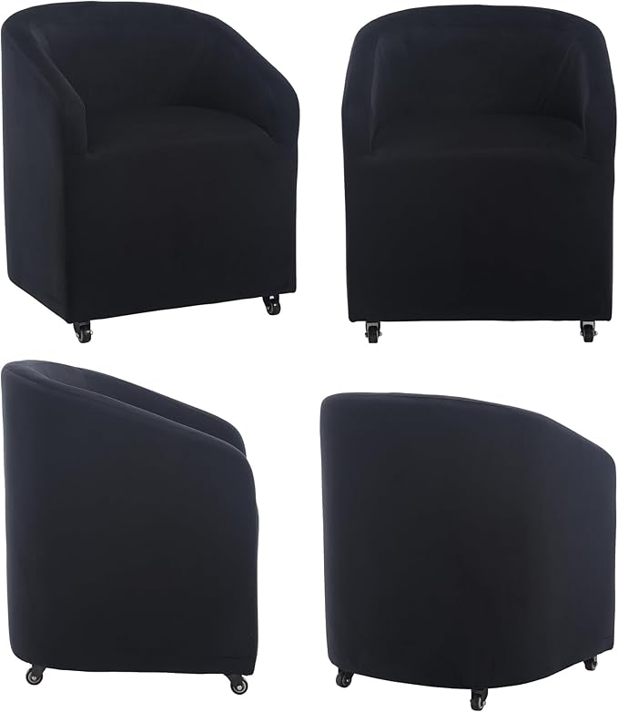 Modern Barrel Upholstered Dining Chairs with Swivel Casters Set of 6, Velvet Back Accent Side Chair for Dining Room Living Room, Black