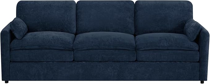89" Chenille Soft Sofa w/Well-Filled Backrests, Modern Couch w/Plump Pillows, 3 Seater Upholstered Couch w/Thick & Comfy Cushions for Living Room, Bedroom, Blue