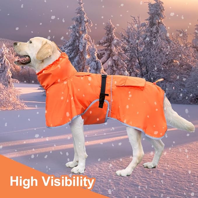 Waterproof Dog Raincoat Adjustable Dog Hooded Slicker Poncho Raincoat for Medium Large Dogs, Reflective Dog Rain Jacket(Orange, 5XL)