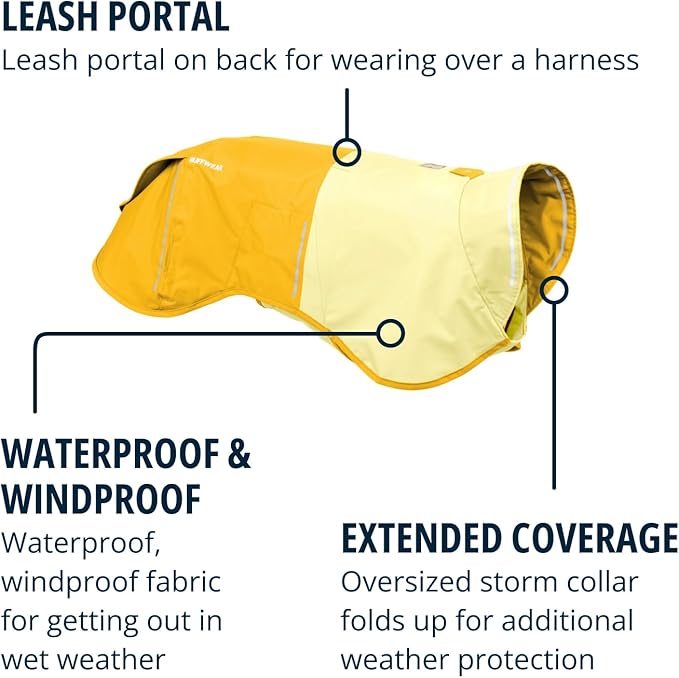Ruffwear, Sun Shower Dog Raincoat, All-Weather Jacket, Waterproof, Windproof & Lightweight, Mineral Yellow, X-Large