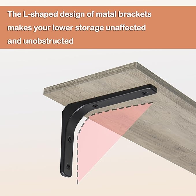 DINZI LVJ Long Wall Shelves, 47.3Inch Wall Mounted Shelves Set of 2, Extra Large Floating Storage Ledges with Sturdy Metal Brackets for Living Room, Bathroom, Bedroom, Kitchen, Gray Wash