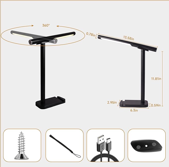 Magnetic Led Desk Lamp: 2 in 1 Magnetic Reading Lamp with USB Charging Port for Home Bedroom Office Study | Dorm Desk Lamp with 3500-6500k Touch Control Dimming | 5 Brightness Levels | Black