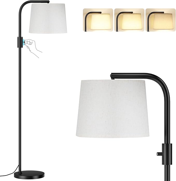 Ambimall Fully Dimmable Floor Lamp - Floor Lamps 9W LED Light Bulbs, Standing Lamps for Living Room, Tall Lamp for Bedroom (Black and Light Beige)