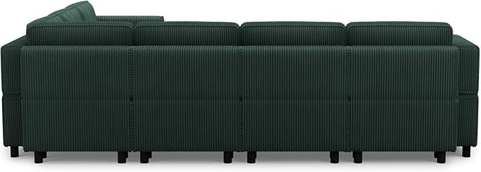 114.2" Modular Sectional Sofa with Deep Storage Seat,Corduroy U Shaped Sofa Couch Set,7 Seat Modular Couch with Movable Ottoman Chaise,Upholstered Sectional Couches for Living Room,Green