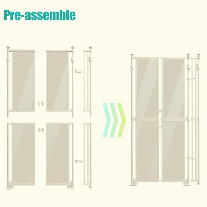 74" High Extra Tall Cat Gate,33.85-42" Wide Opening.Auto Closing and No Drilling Pressure Mount Design,Tall Dog Gates for Doorway, Stairs, House, Innovation Double Opening Pet Gate,Transparent,White