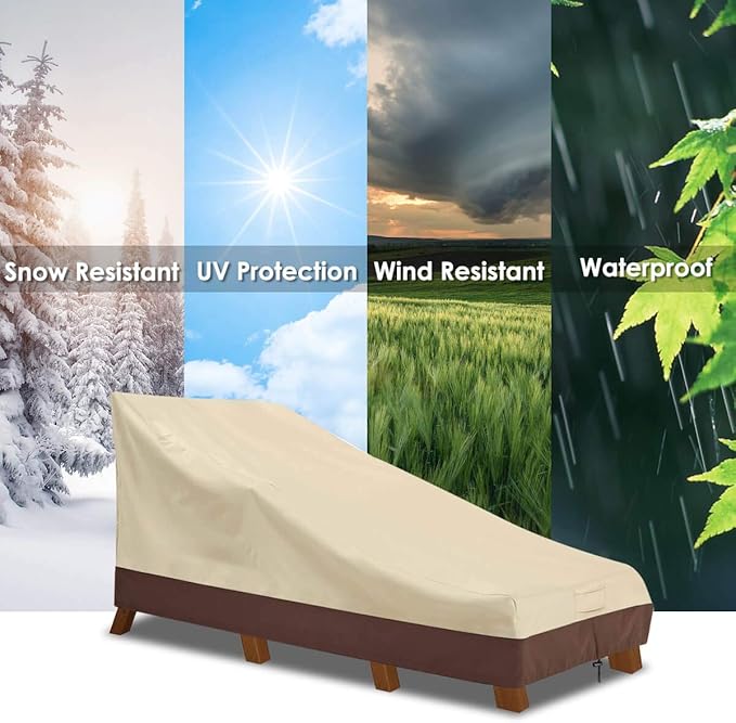 Vailge Waterproof Patio Chaise Lounge Cover, 600D Heavy Duty Outdoor Lounge Chair Covers,UV Resistant Patio Furniture Covers,2 Pack-Small,Beige & Brown