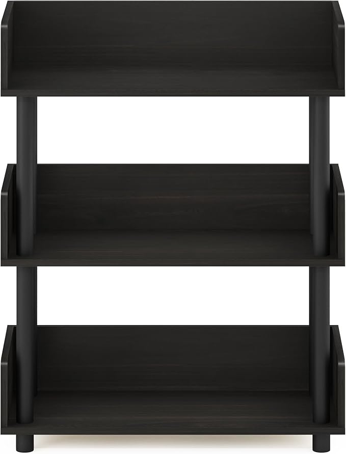 Furinno TURN-N-TUBE 3-Tier Display Shelf, Storage Shelves, Book Shelf, Open Shelves with Rounded Corner Top Edges, for Organization and Storage, Living Room, Home Office, Espresso