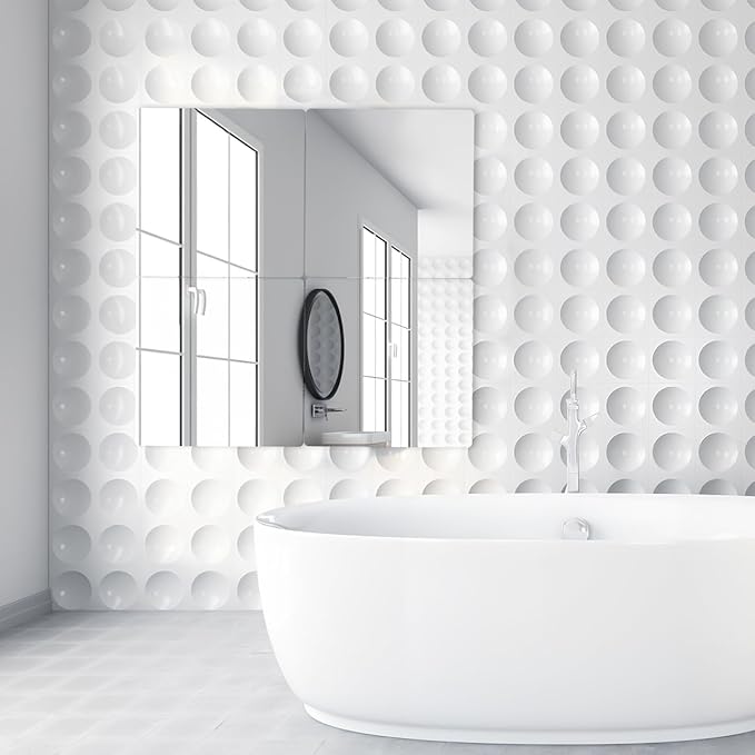 Cabilock 4 Pack Acrylic Mirror Tiles 16X16 Inch Self Adhesive Full Length Wall Mirrors with Rounded Corners Shatterproof Stick on Sheets for Bathroom Home Decor