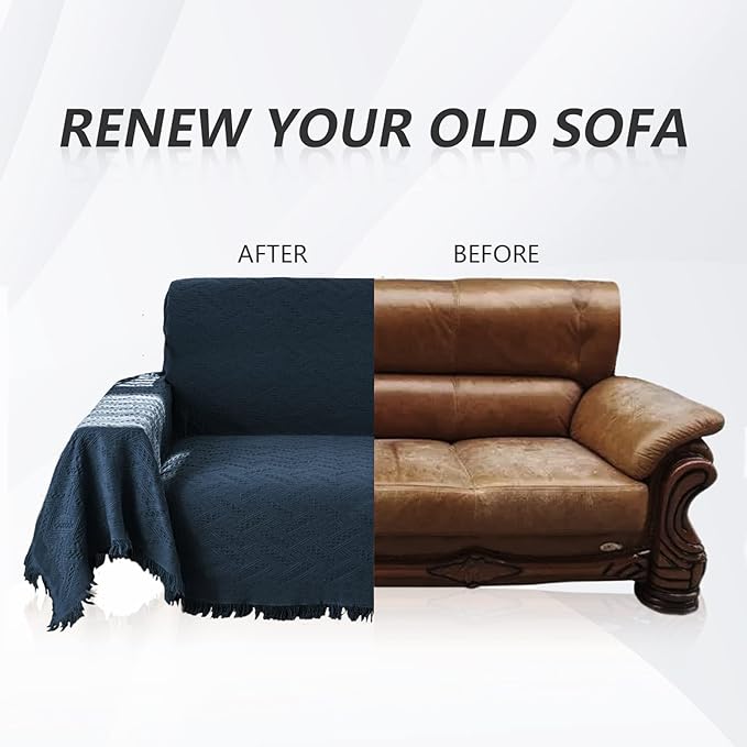 MYSKY HOME Sofa Covers & Slipcovers for 2 Cushion Couch, Living Room & Sectional Sofa Couch Covers for Dogs, Navy Blue (Large: 71" x 102")