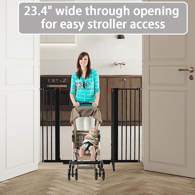 40.55" Tall 1.37" Ultra Narrow Spacing Dogs Pets Baby Gate with Door for Doorway Cat Safety Proof Indoor Extra 30.12-34.06" Wide Puppy Pressure Mounted No Drill White Black Metal Hallway