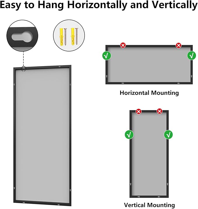 Koonmi Bathroom Mirror 30x71 Matte Black Bathroom Wall-Mounted Mirrors, Modern Rectangle Vanity Mirror, HD Tempered Glass, Aluminum Alloy Frame Allow to Hang Horizontally or Vertically