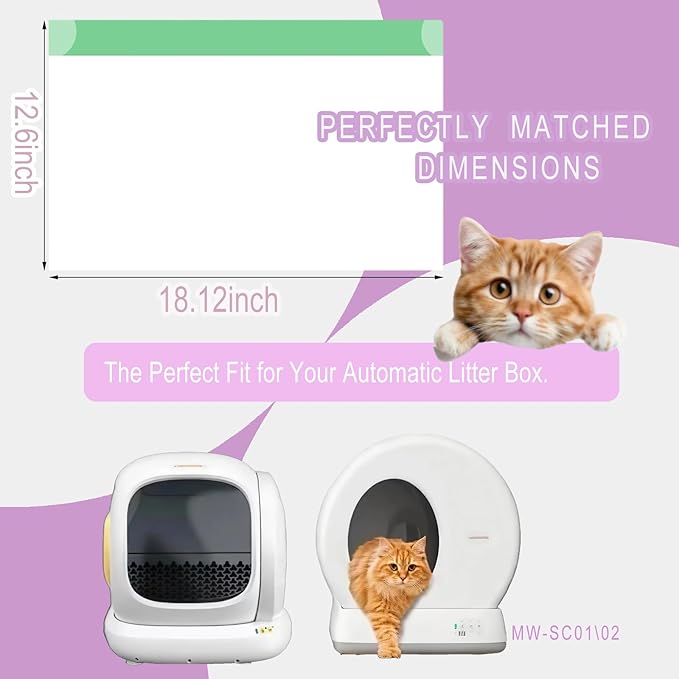 120 Count Miwow Cat Liner for Automatic Litter Box, Litter Box Liner Replacement Waste Bags, Thickened Leak-Proof & Odor-Proof Design, Compatible for Meowant and More Automatic Litter Box (6 Rolls)