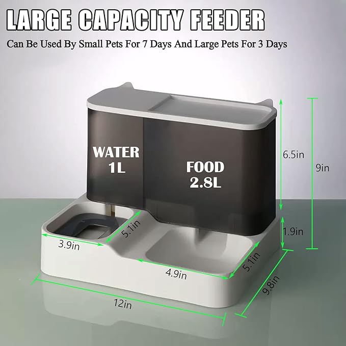 kathson All-in-One Automatic Cat Feeder and Water Dispenser Set Gravity Cat Food and Water Bowl Set Automatic Pet Feeder and Water Dispenser for Small Dogs Puppy Cats Pets(Grey)