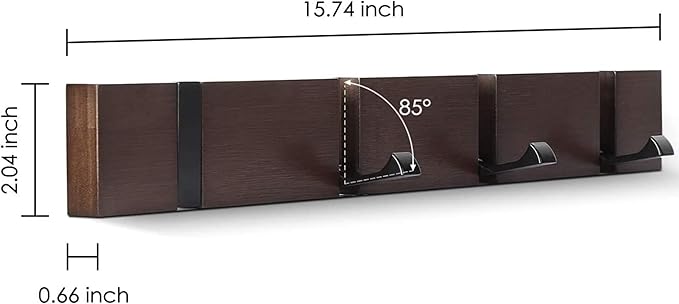 Modern Wooden Coat Rack - Wall Mounted - 4 Folding Hooks - Brown Coat Hanger for Purses, Keys