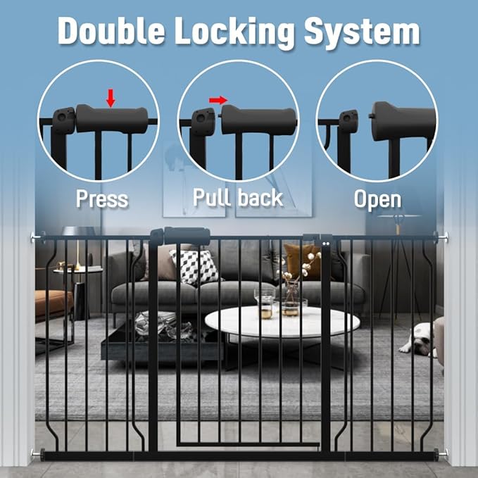 ALLAIBB Extra Wide Pressure Mount Baby Gate Auto Close Black Metal Child Dog Pet Safety Gates with Walk Through for Stairs,Doorways,Kitchen and Living Room (71.65-85.03"/182-218cm)
