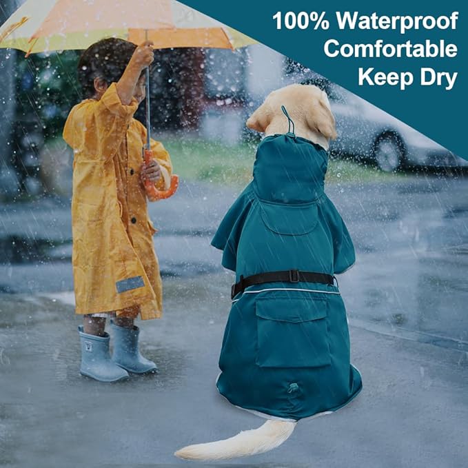 Waterproof Dog Raincoat Hooded Slicker Poncho Raincoat for Medium Large Dogs, Adjustable Dog Rain Coat Jacket(Blue, 6XL)