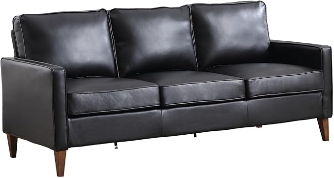 EBELLO 77” Mid Century Modern Sofa Couch, 3 Seater Faux Leather Couches for Living Room, Soft Padded Comfy Cushion, Small Sofa for Small Spaces, Apartment, Bedroom, Black