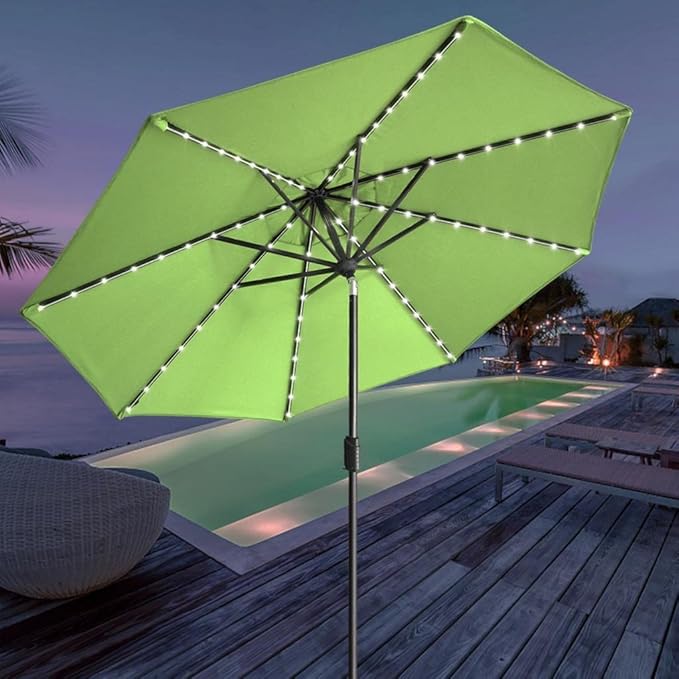 EliteShade USA 10-Year-Non-Fading Solar 9ft Market Umbrella with 80 LED Lights Patio Umbrellas Outdoor Table Umbrella with Ventilation, Macaw Green