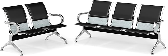 Kinfant 5-Seat Waiting Room Chairs Sofa Furniture - Office Guest Reception Chair with Armrest for Waiting Room Airport Hospital Bank (Black - PU+Mesh)