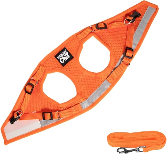Travel Cat Harness and Leash Set - Adjustable Fit Mesh Cat Harness and Reflective Strap - Comfort Walking Vest for Kitten for Outdoor Walking, Hiking (Medium, Orange)