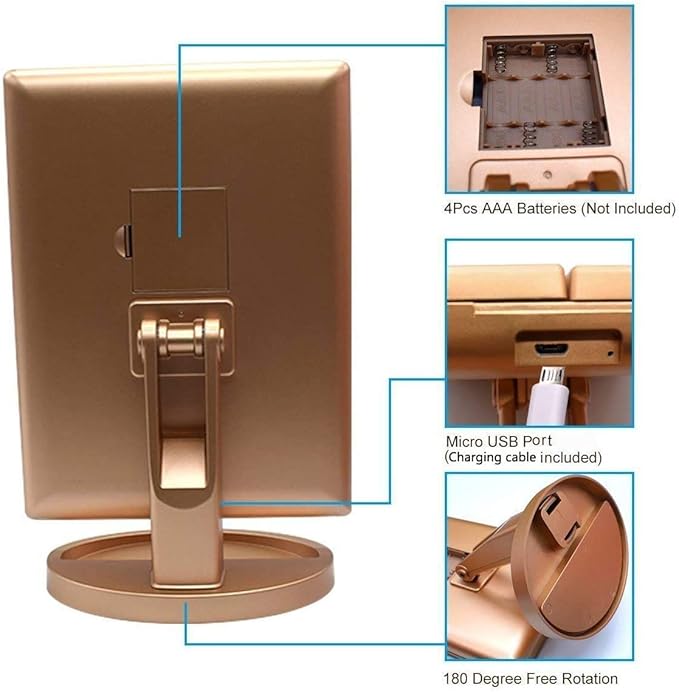 Trifold Makeup Mirror Vanity Mirror with Lights,1X 2X 3X Magnification,Touch Screen,180 Adjustable Rotation,Portable Travel Bathroom Cosmetic Mirror