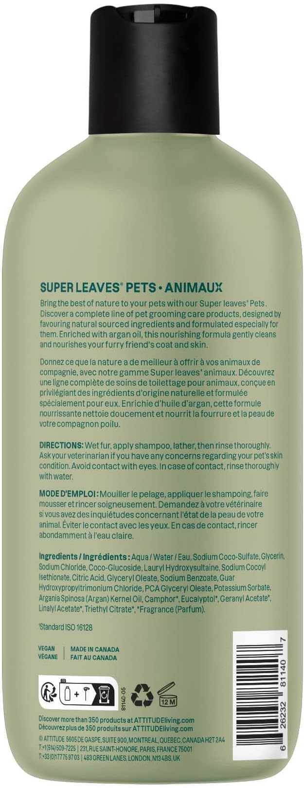 ATTITUDE 2in1 Nourishing Shampoo and Conditioner for Cat & Dog, Vegan and Cruelty-Free, Lavender & Argan Oil, 16 Fl Oz