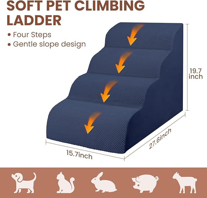 Dog Stairs for Small Dogs, High Density Foam Dog Steps, Extra Wide Non-Slip Pet Ramp for High Beds Or Couch, Soft Doggie Ladder for Dogs Injured, Older Pets, Small Cats
