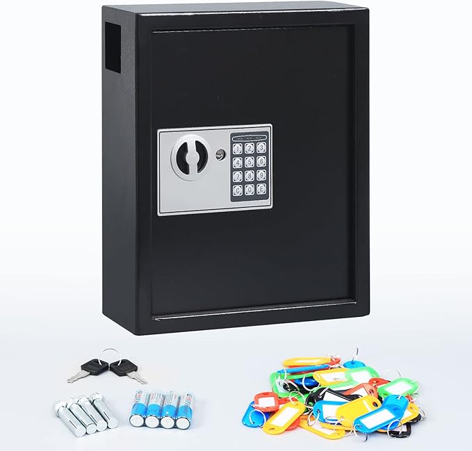 KYODOLED Electronic 40 Keys Cabinet Wall Mount, Digital Key Safe Lock Box, Large Security Lockbox for House Key, Heavy Duty Combination Lock Storage, 14.37'' X 11.8'' X3.93'' (Black,40 Keys)