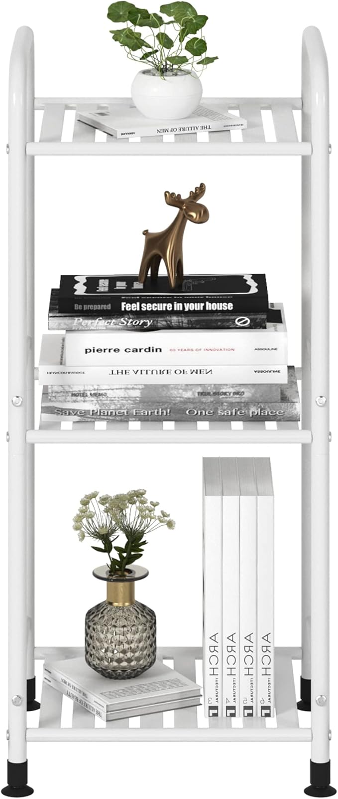 JSB 3 Tier Narrow Bathroom Shelving Unit, Kitchen Storage Rack Organizer Metal Corner Shelf for Living Room Laundry Pantry (Matte White, 3 Tier)