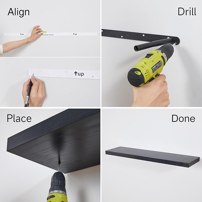 BAYKA Floating Shelves for Wall, 36 inches Long Wall Mounted Rustic Wood Shelves for Bathroom, Bedroom, Living Room, for Book/Storage/Decor with 30lbs Capacity - Black,Set of 3