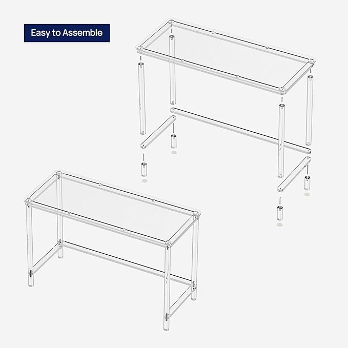 HMYHUM Acrylic Computer Desk, 47 Inch Clear Home Office Desk for Laptop, Study, Writing, Vanity Table with Cylindrical Legs, Modern, Easy Assembly