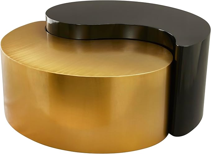 Modern Contemporary Luxury Ying-Yang 36" Coffee Table Set, Sculptural Design with Aluminum Frame for Living Room, Entryway, Home & Office, Black & Gold Dual Tone Coffee Table