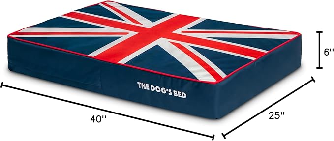 The Dog’s Bed Orthopedic Memory Foam Dog Bed, Large Blue & Red Trim UK Center Flag 40x25, Pain Relief for Arthritis, Hip & Elbow Dysplasia, Post Surgery, Supportive, Calming, Waterproof Washable