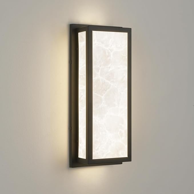 Outdoor Wall Light LED 20W 16.9in Rectangle - Black Modern Exterior Lighting Fixture with Resin Shade,IP65 Waterproof Porch Sconce Brightens to Garage,Front Door,Patio