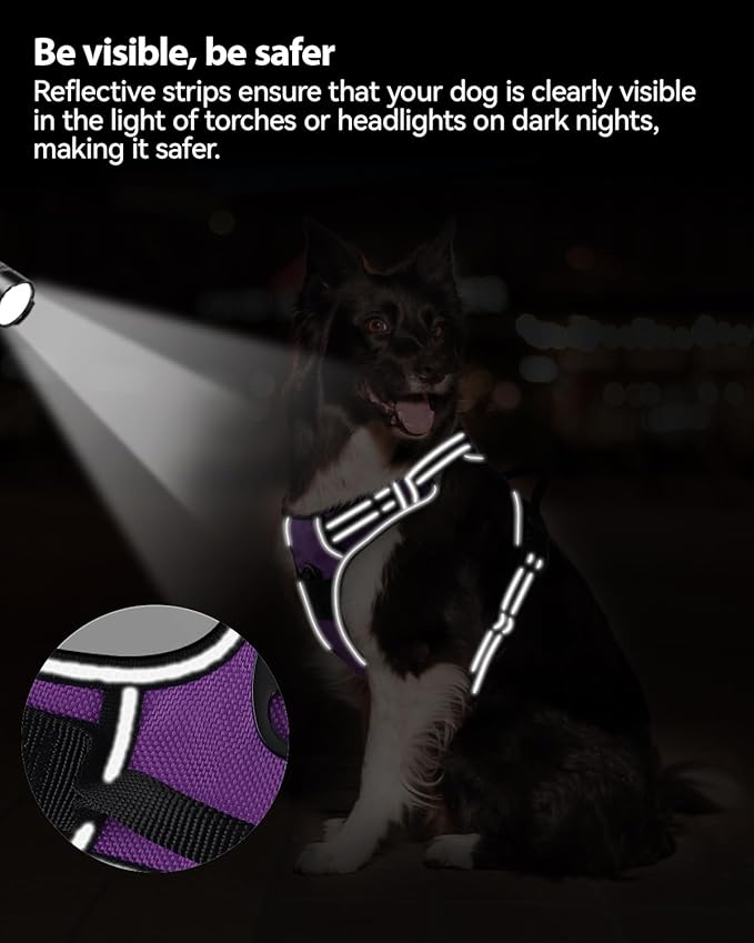 Joytale No Pull Dog Harness for Large Dogs, Reflective Pet Vest with Front Clip, Adjustable Soft Padded Harnesses with Easy Control Handle for Training and Walking, Purple, L