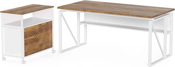 LITTLE TREE 63-Inch Office Desk with 31.5-Inch Lateral File Cabinet, Study Writing Desk Computer Desk for Home Office