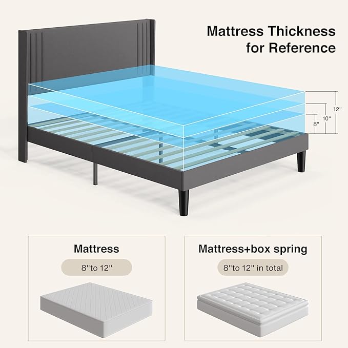 Gizoon Full Bed Frame with Wingback Headboard, Upholstered Platform Bed with Modern Geometric Headboard, Wooden Slats, Noise-Free, No Box Spring Needed