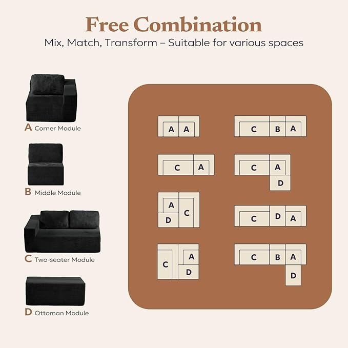 136" Cloud Sectional Couch, Left/Right Facing Convertible Sofa with Deep Seat, L-Shape Modular Upholstered Foam Couch for Living Room Bedroom, No Assembly Required (Corduroy Fabric, Black)