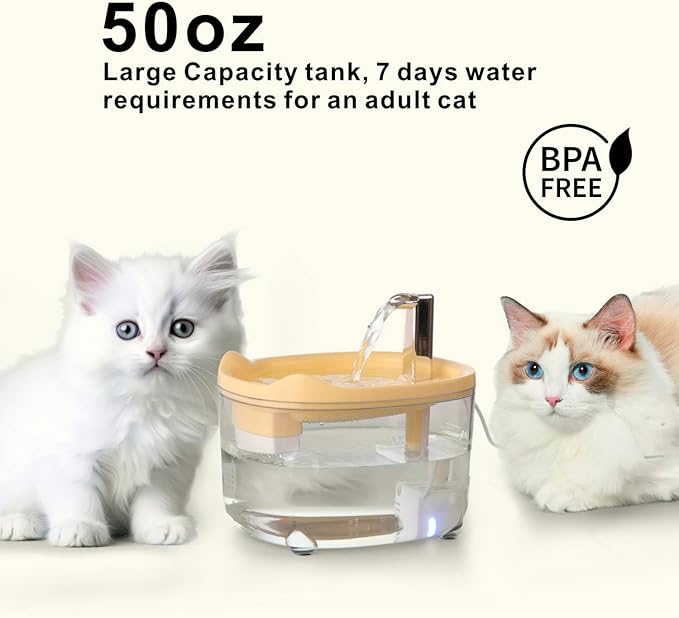 Cat Water Fountain, Premium 50oz Pet Fountain for Cats Dogs Kitten, Automatic Pet Water Dispenser with Silent Pump, Water Level Visibility