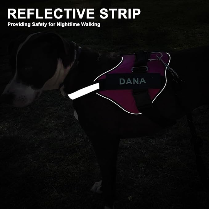 Custom No Pull Dog Harness with Name and Phone Number, Reflective Heavy Duty Personalized Pet Vest, Breathable Adjustable Harness to Prevent Tugging, Pulling or Choking