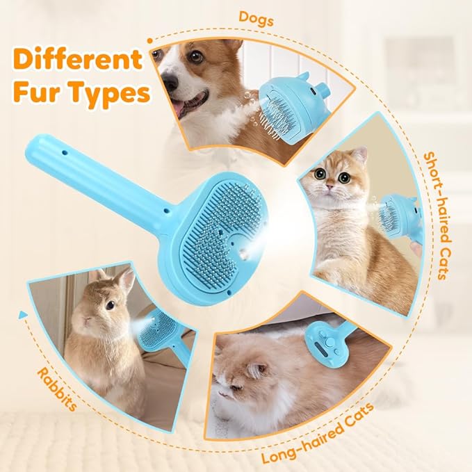 Pet Steam Brush for Dog and Cat, 2025 New 3 in 1 Steam Grooming Brush for Shedding and Hair Removal, Self Cleaning Spray Comb with Mist, Pet Spray Hair Removal Comb for Long Haired Pets (Pink)
