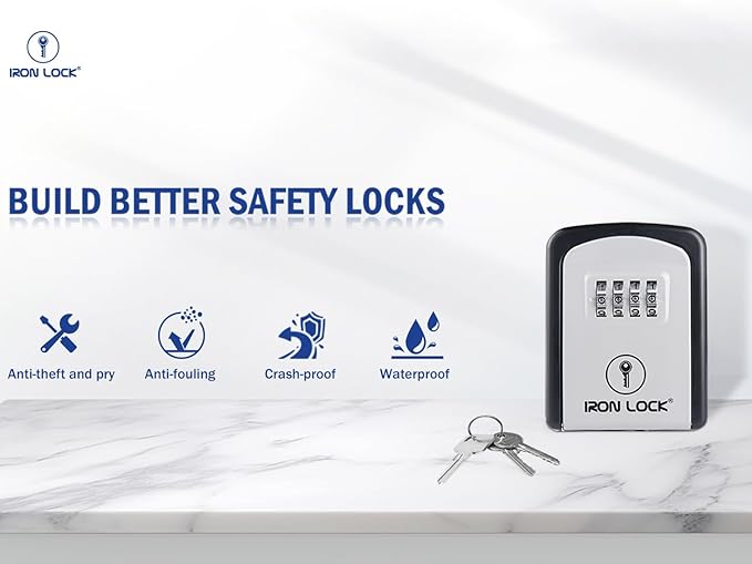 Iron Lock® Wall Mount Key Lock Box – Waterproof Heavy Duty Metal Lock Box for Keys with 4-Digit Combination & Resettable Code – Outdoor/Indoor Key Safe for Home, Office & Airbnb (Grey, Small)